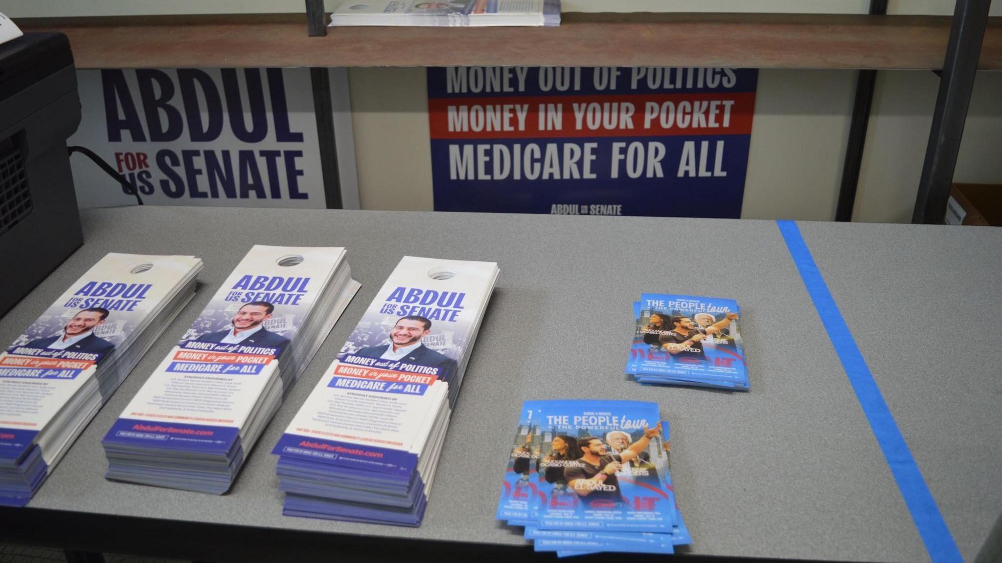 Image caption,El-Sayed is campaigning on a platform of not accepting corporate funding while pushing for universal health care