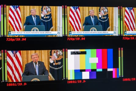 A broadcast of Trump’s address on 16 July.Photograph: Aaron Schwartz/EPA