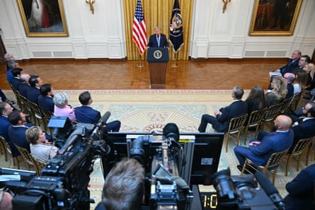 Trump addresses the US from the East Room of the White House on 16 July.Photograph: Saul Loeb/AFP/Getty Images
