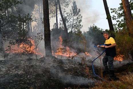 Pedro Sánchez arrives at the firefighters central control in Navaluenga, Avila, in central Spain.Photograph: Raul Sanchidrian/EPA