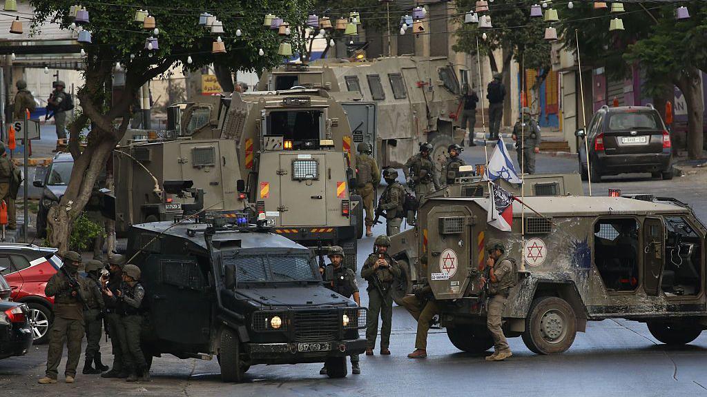 Image caption,There was a heavy Israeli military presence across the area over the weekend