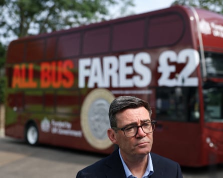 Andy Burnham has reinstated a £2 cap on bus fares in England, but for many young people poor transport links remain a huge barrier to accessing employment.Photograph: Toby Melville/Reuters