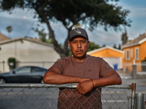 Francisco Longoria at home in California. He wears an ankle monitor and regularly checks in with authorities.Photograph: Philip Cheung/The Guardian