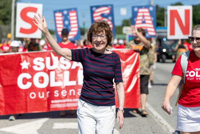 Sen. Susan Collins (R-ME) walks in the annual Moxie Day Parade on July 11 in Lisbon, Maine.Scott Eisen / Getty Images