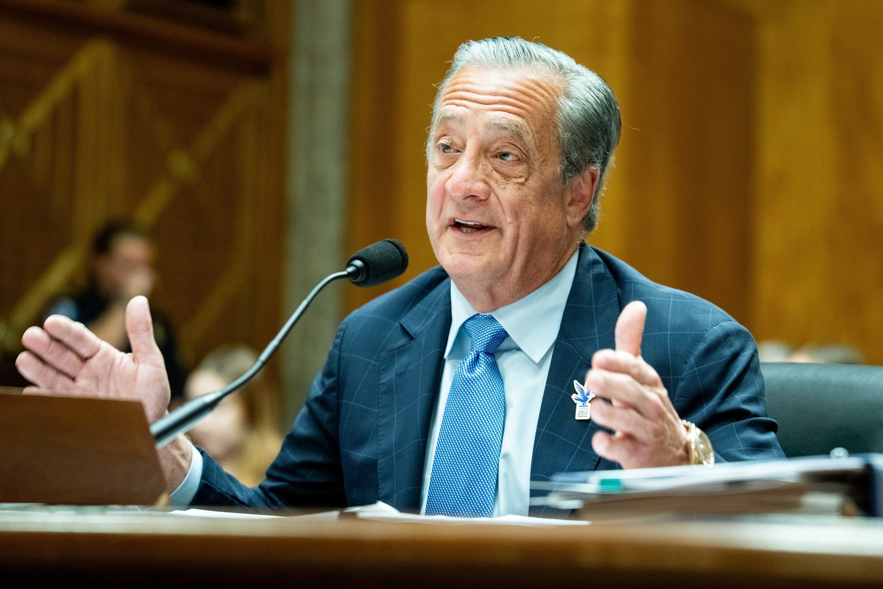 U.S. Postmaster General David Steiner speaks at a hearing of the Senate Homeland Security and Governmental Affairs Committee at the U.S. Capitol in Washington, D.C.Michael Brochstein/Sipa USA via AP