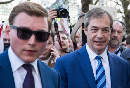 Nigel Farage with convicted fraudster George Cottrell (in sunglasses) in 2019.Photograph: Mark Kerrison/Alamy