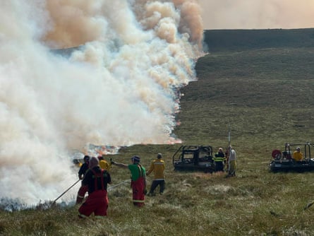 Firefighters said an ‘intensive operation’ was still under way but better weather conditions had slowed the fire and limited its spread.Photograph: RSPB Scotland/PA