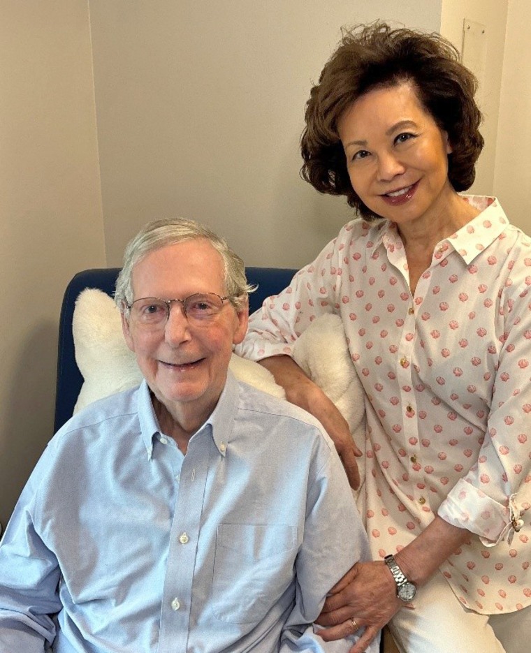 Sen. Mitch McConnell and his wife, Elaine Chao, as he continues care at a rehab facility Sunday.Courtesy Mitch McConnell
