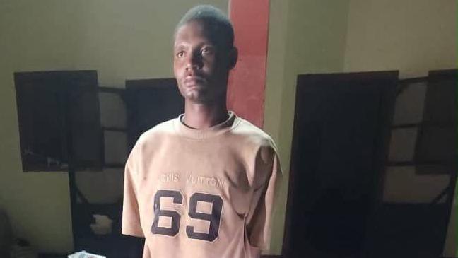 Image caption,The suspect was arrested trying to flee into neighbouring Cameroon, the army says
