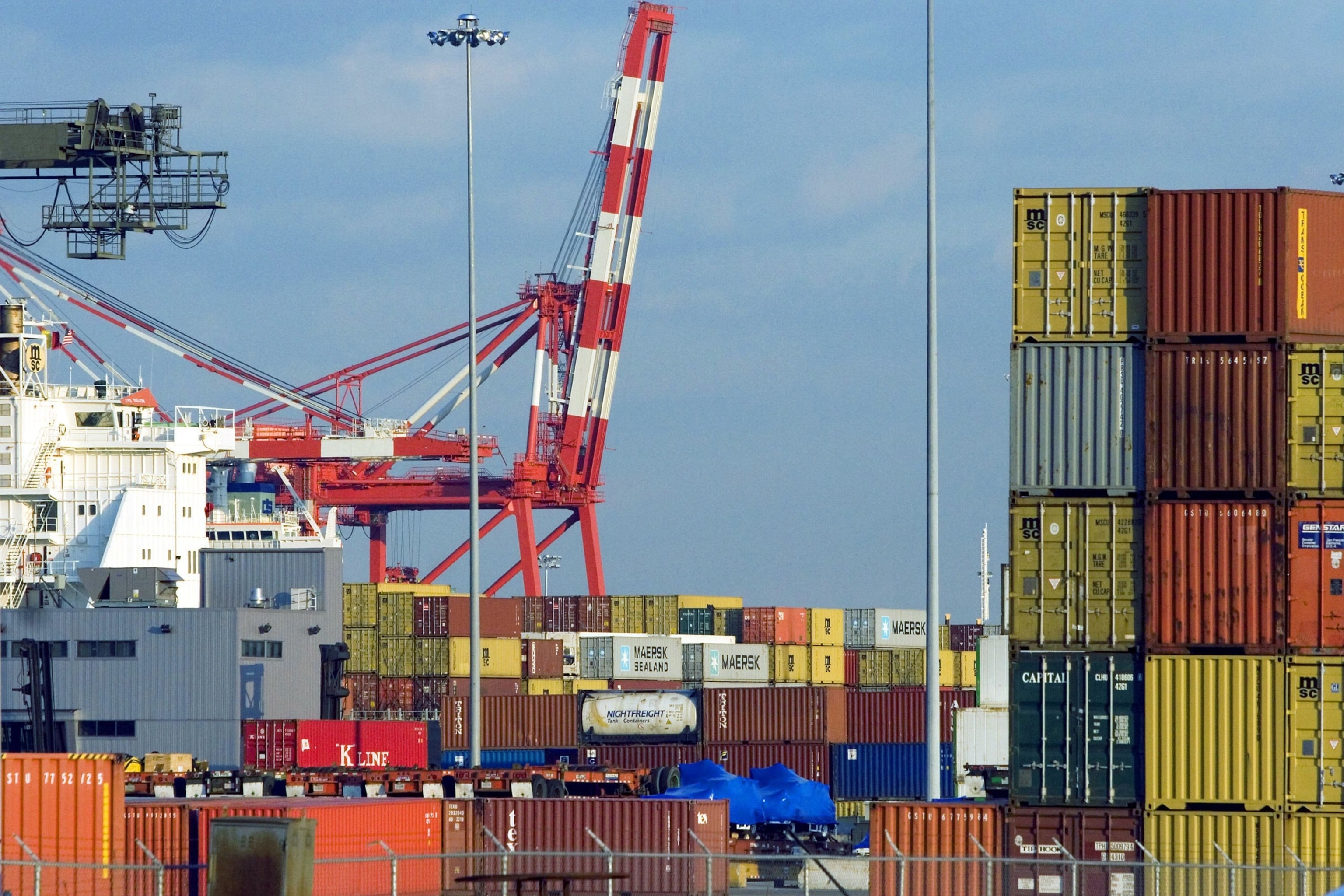 Shipping containers lie stacked upon a yard at Port Newark Container Terminal, the third-largest cargo terminal in New York harbor on February 21, 2006 in Newark, New Jersey.Michael Brown/Getty Images
