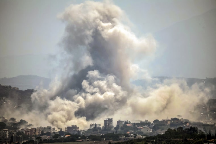 The village of Kfar Tebnit following an Israeli airstrike in southern Lebanon last week.Ibrahim Amro / AFP via Getty Images