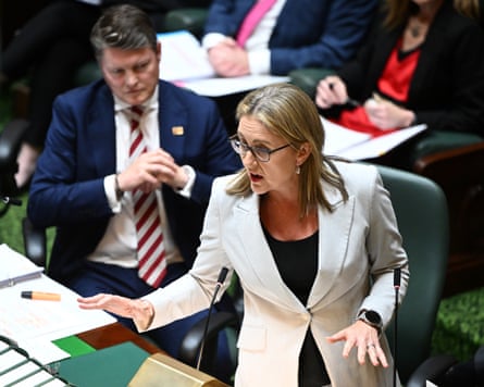 Victorian premier Jacinta Allan speaks in parliament as deputy premier Ben Carroll looks on in October 2023.Photograph: Joel Carrett/AAP