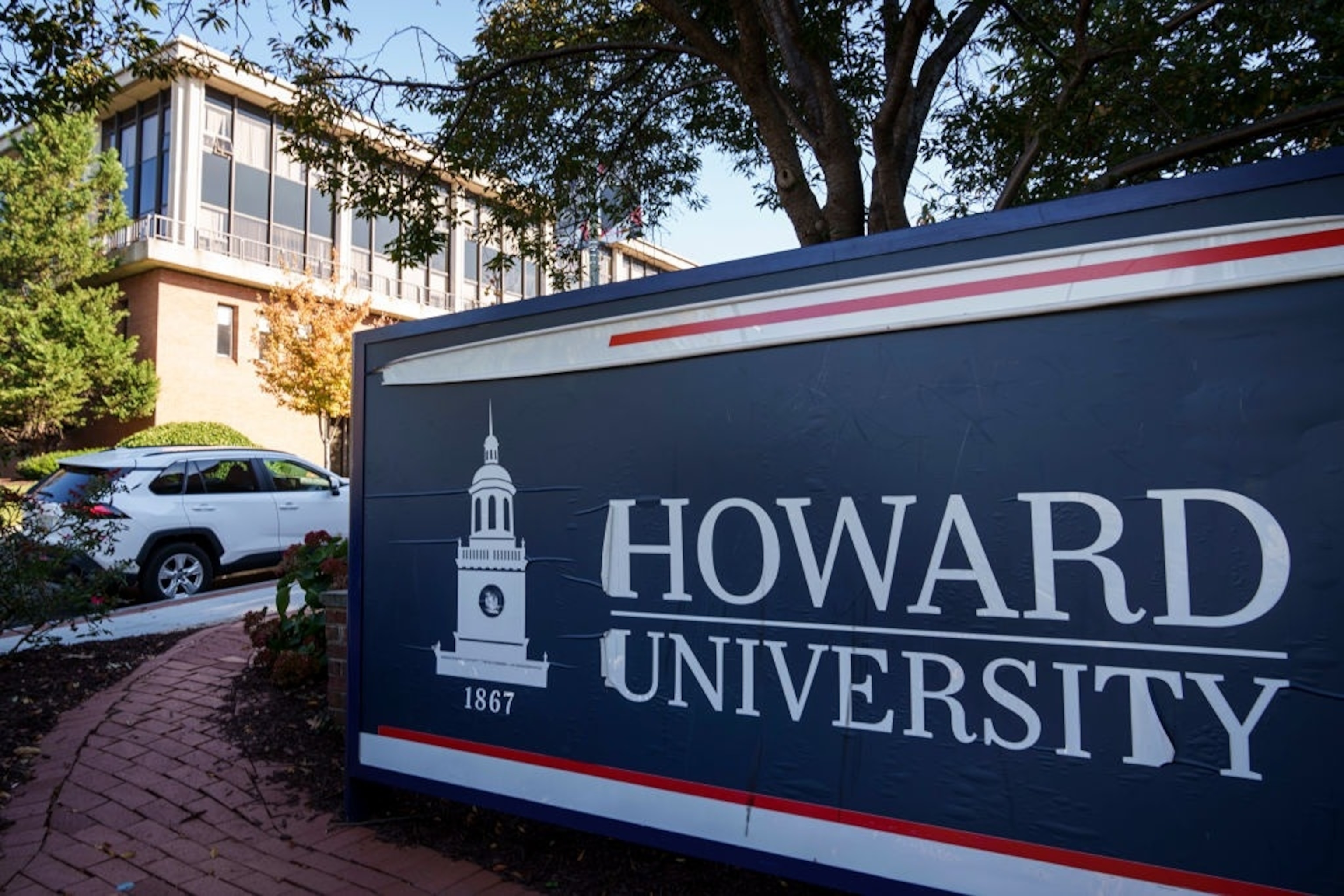 WASHINGTON, DC - OCTOBER 25: An entrance sign near the main gate at Howard University October 25, 2021 in Washington, DC. Students have complained about mold and poor conditions in some dorm rooms and over 100 students have been staging a weeks-long protest to highlight the issues. (Photo by Drew Angerer/Getty Images)Drew Angerer/Getty Images