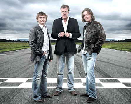 Hammond, left, with Jeremy Clarkson, centre and James May posing for a Top Gear studio shot in 2015.Photograph: Zuma Press /Alamy