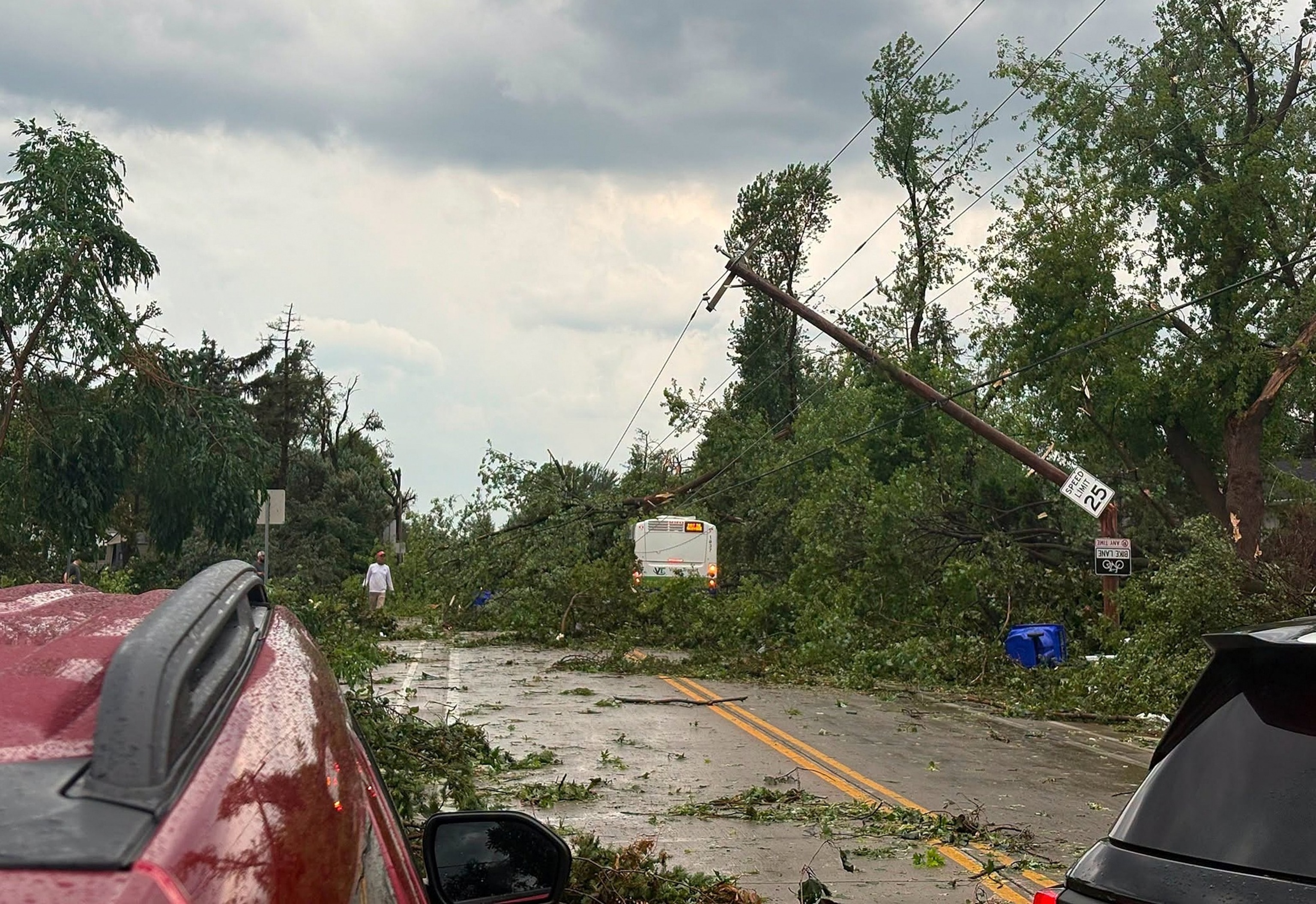 Downed trees and power lines are seen after a storm passed through, Appleton, Wisconsin, July 27, 2026.Appleton Police Department