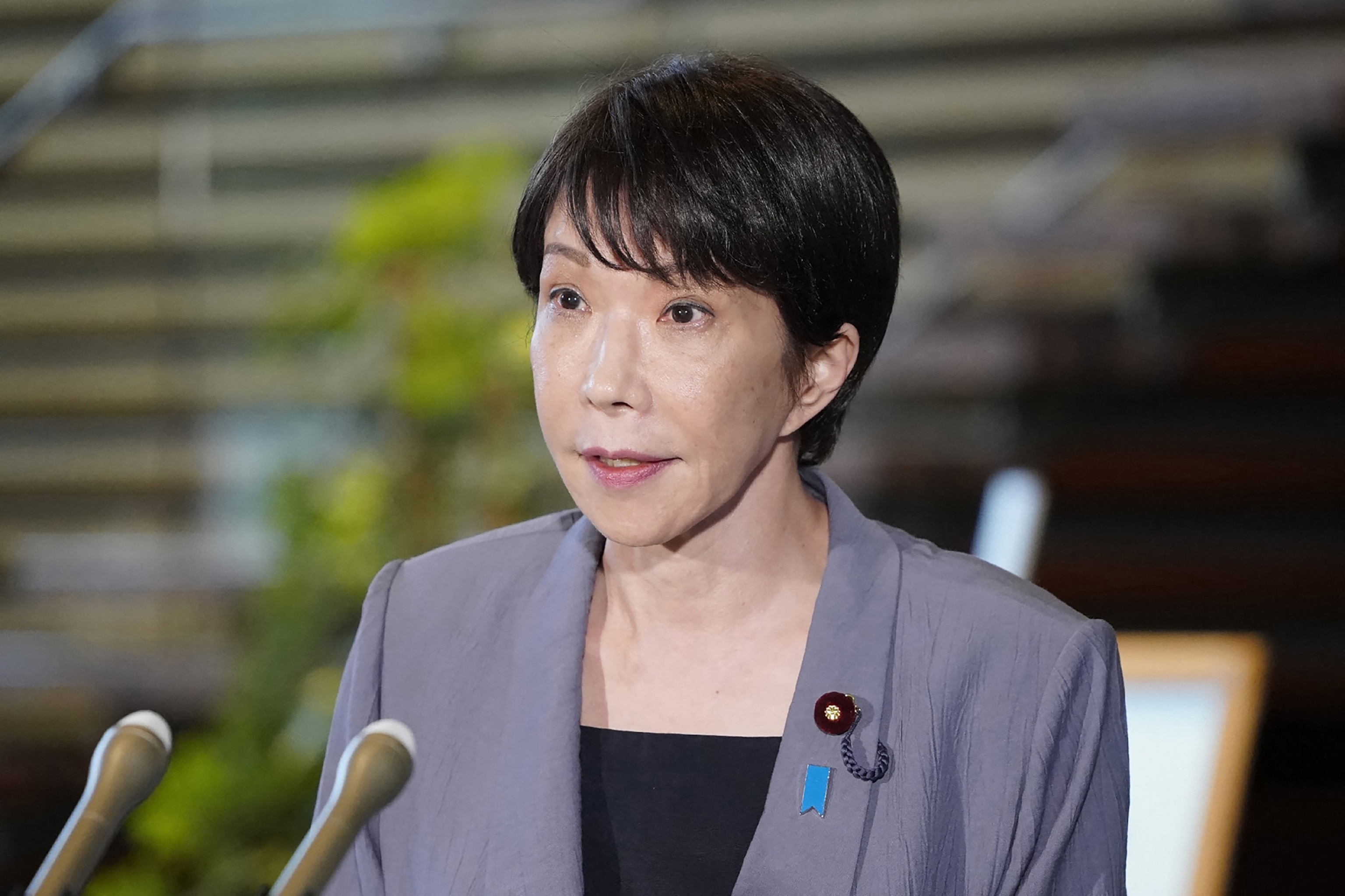 Japanese Prime Minister Sanae Takaichi speaks to the media at the Prime Minister's Office, in Tokyo after a 7.1-magnitude earthquake hit southern Japan on July 28, 2026.JIJI Press/AFP via Getty Images