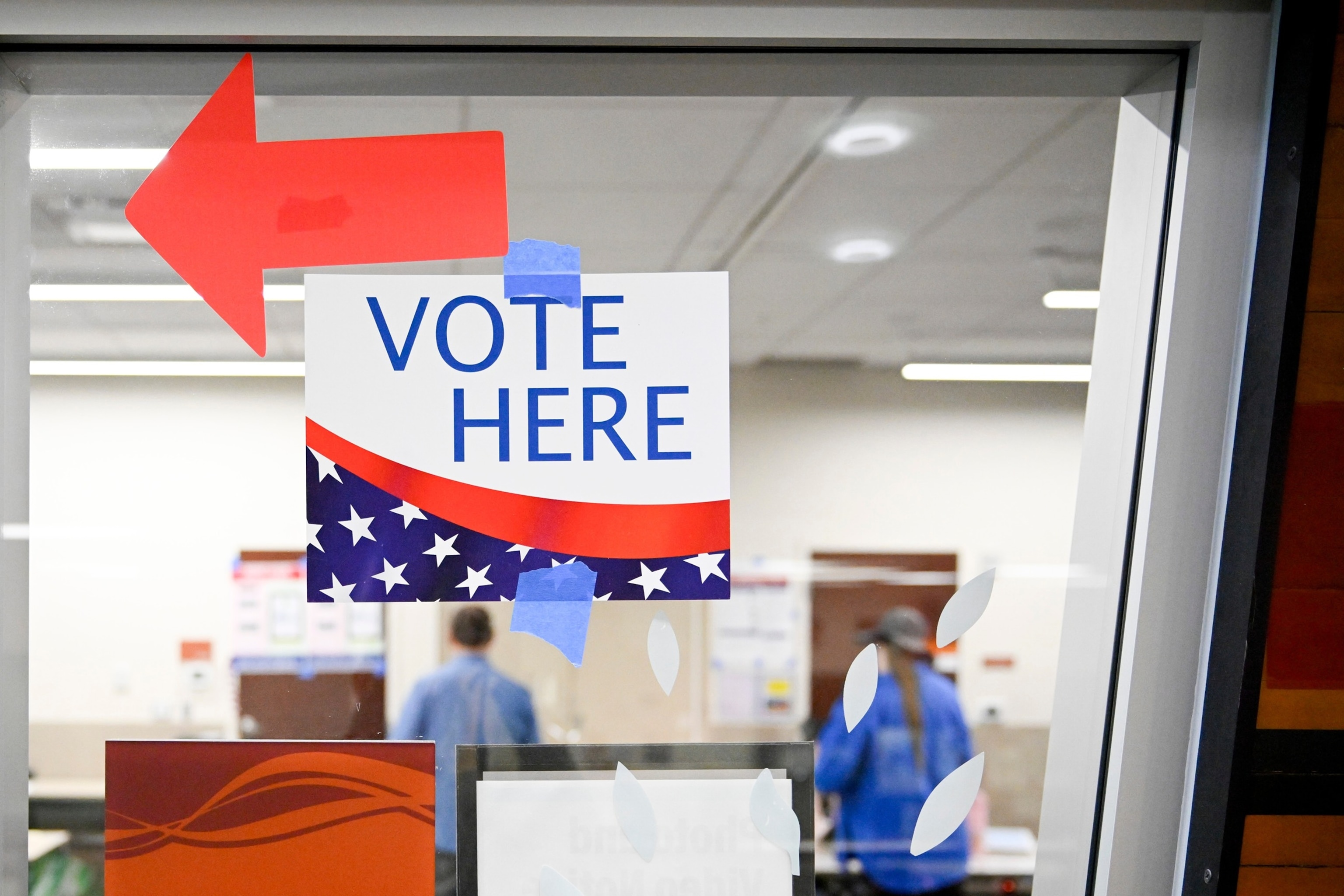A sign hangs at a voting center during Utah's primary election on Tuesday, June 23, 2026, in Salt Lake City. (AP Photo/Alex Goodlett)Alex Goodlett/AP Photo