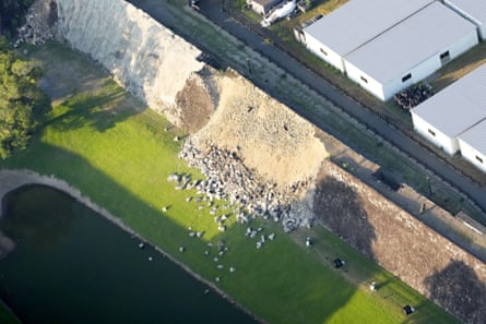 Kumamoto castle’s stone walls were damaged by the earthquake.Photograph: Kyodo/Reuters