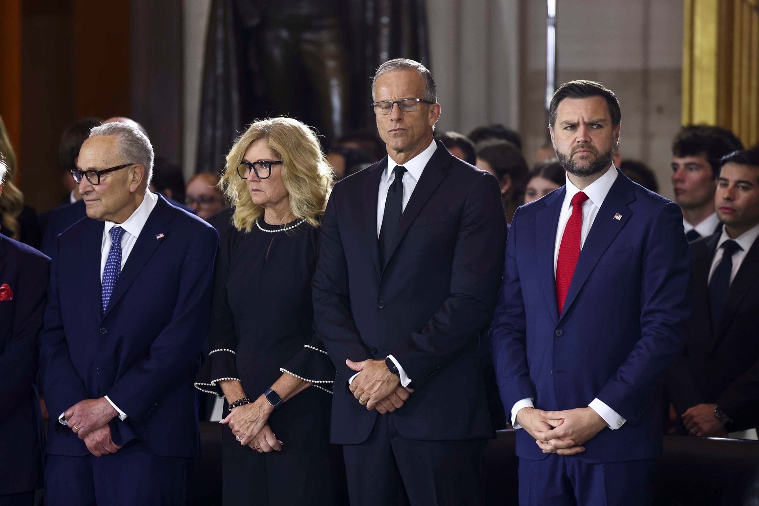 The casket of the late U.S. Sen. Lindsey Graham lies in state during a memorial tribute in the Rotunda of the U.S. Capitol, July 28, 2026 in Washington.Kevin Dietsch/Getty Images