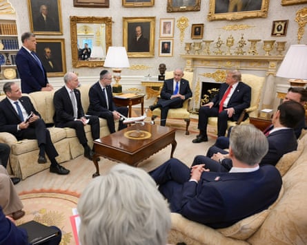 Benjamin Netanyahu meets with Donald Trump in the Oval Office in Washington DC on 28 July 2026.Photograph: Israeli government press office via AFP/Getty Images