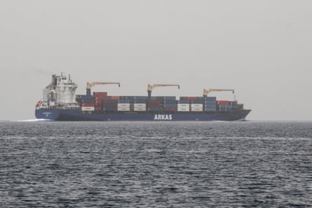 A commercial vessel passes through an international shipping lane off Yemen’s Hanish Island in the Red Sea.Photograph: Khaled Ziad/AFP/Getty Images