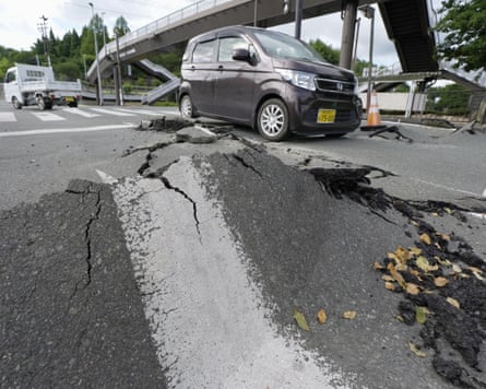 A damaged road in Hikawa.Photograph: Kyodo/Reuters