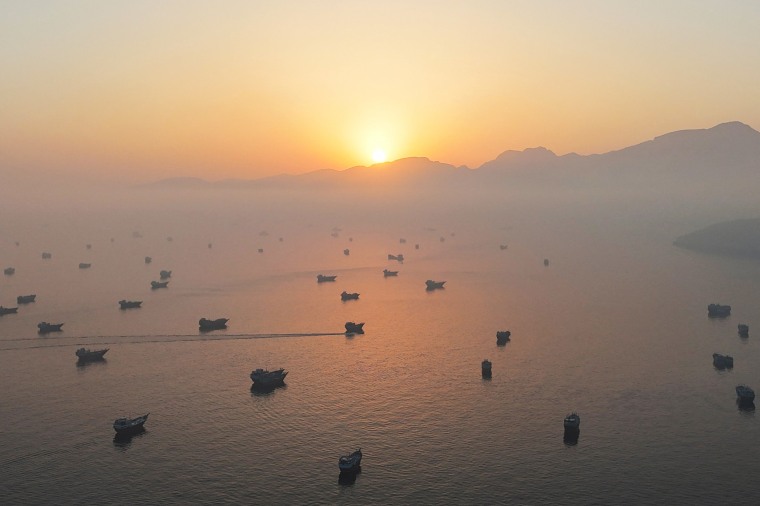 Vessels in the Strait of Hormuz, as seen from Musandam, Oman in June.Reuters