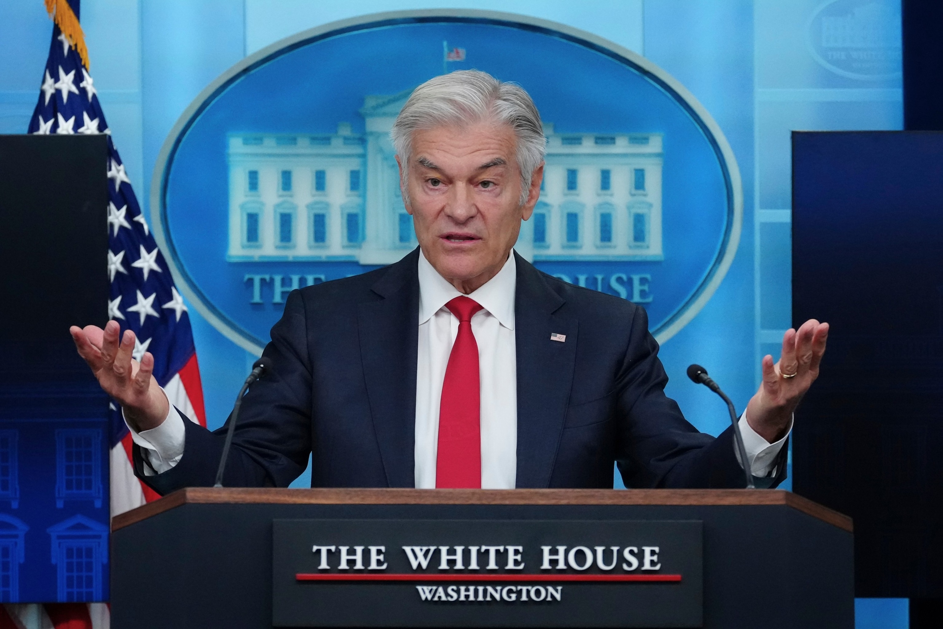 Centers for Medicare and Medicaid Services administrator Dr. Mehmet Oz speaks with reporters in the James Brady Press Briefing Room at the White House, Tuesday, June 2, 2026, in Washington.Julia Demaree Nikhinson/AP Photo