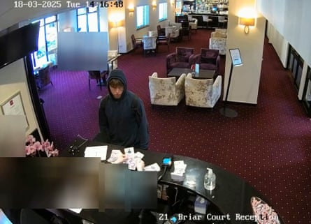 Natland was arrested at a hotel in Huddersfield, West Yorkshire, where he had been caught on camera paying in cash.Photograph: Metropolitan police/PA