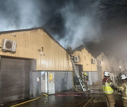 The chief culprit for a Russia-linked arson attack on this warehouse in London was recruited through Telegram.Photograph: London Fire Brigade/PA