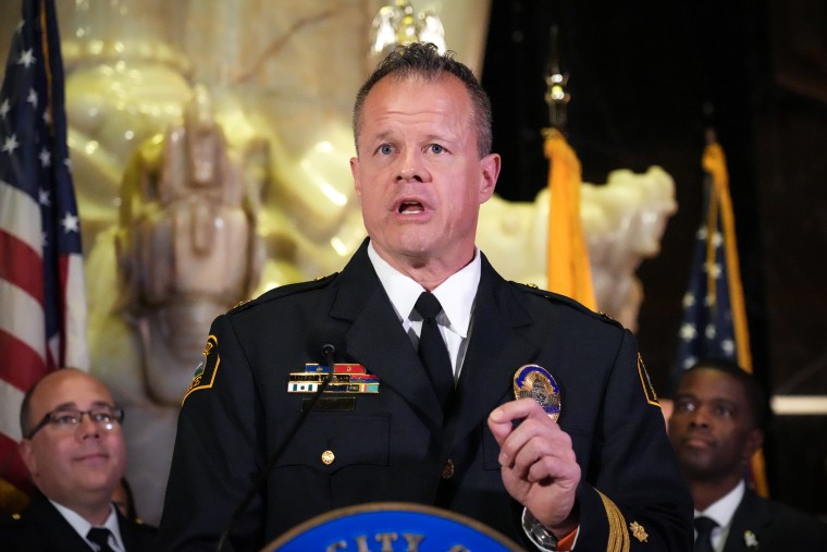 Axel Henry speaks to the media in St. Paul on Nov. 1, 2022, when he was nominated for police chief.Shari L. Gross / Star Tribune via Getty Images file