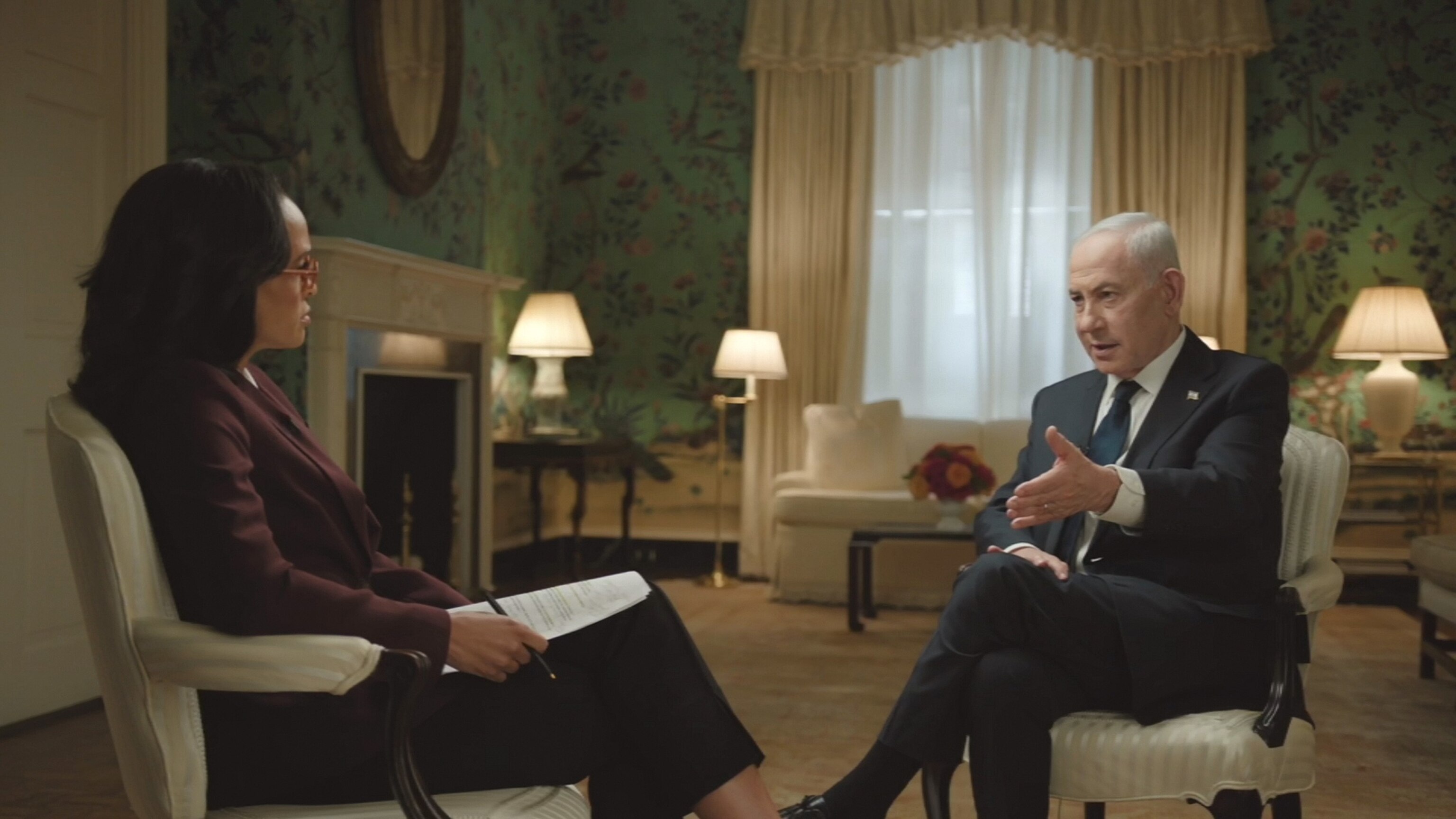 Israel's Prime Minister Benjamin Netanyahu speaks with Linsey Davis of ABC News in Washington, July 29, 2026.ABC News