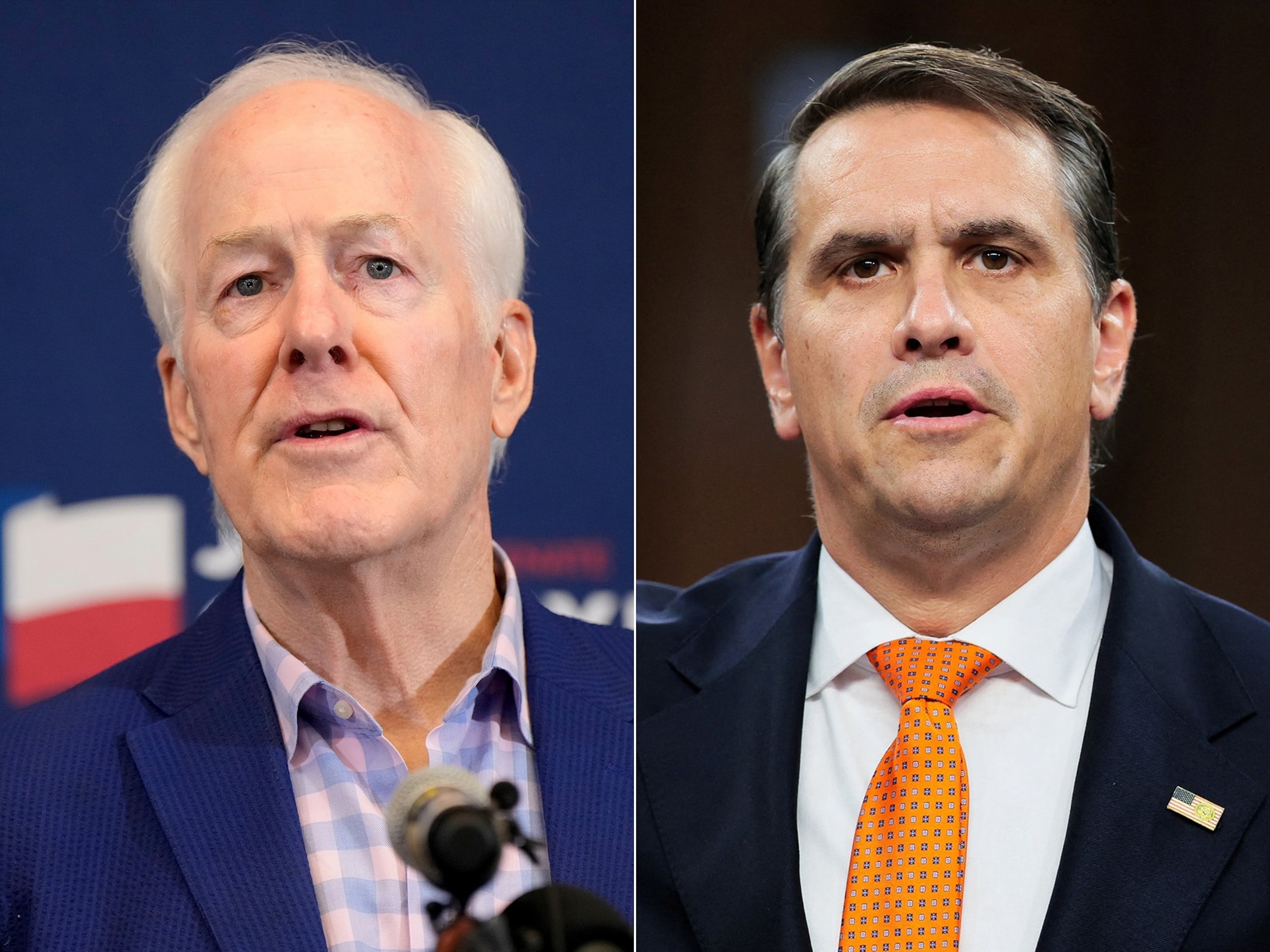 Sen. John Cornyn speaks during a primary runoff election night event after losing the Republican party's nomination on May 26, 2026, in Austin, Texas. | Acting U.S. Attorney General Todd Blanche is sworn in to testify before a Senate Judiciary Committee confirmation hearing on his nomination to be attorney general, on Capitol Hill in Washington, D.C., July 15, 2026.Ashley Landis/AP Photo | Jonathan Ernst/Reuters