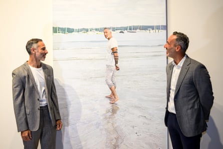 Artist Michael Zavros (left) and co-chief executive officer of the Executive Council of Australian Jewry Alex Ryvchin, pose with the portrait.Photograph: Bianca de Marchi/AAP