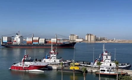 Damietta port in Egypt, where a drone attack caused fires on two ships.Photograph: Damietta Port Authority/Reuters