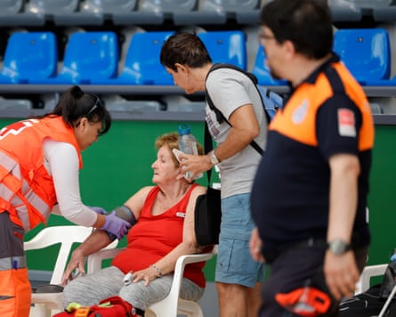 A sports centre in Boadilla del Monte, Madrid, Spain, has become a shelter for evacuated residents.Photograph: Víctor Lerena/EPA