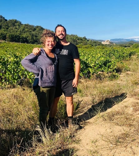 The winemakers Antoine Latipau and his wife, Yana-Cheyenne, have lost most of their farm to the fires in Trévillach, in the French Catalan south.Photograph: Antoine/Guardian Community