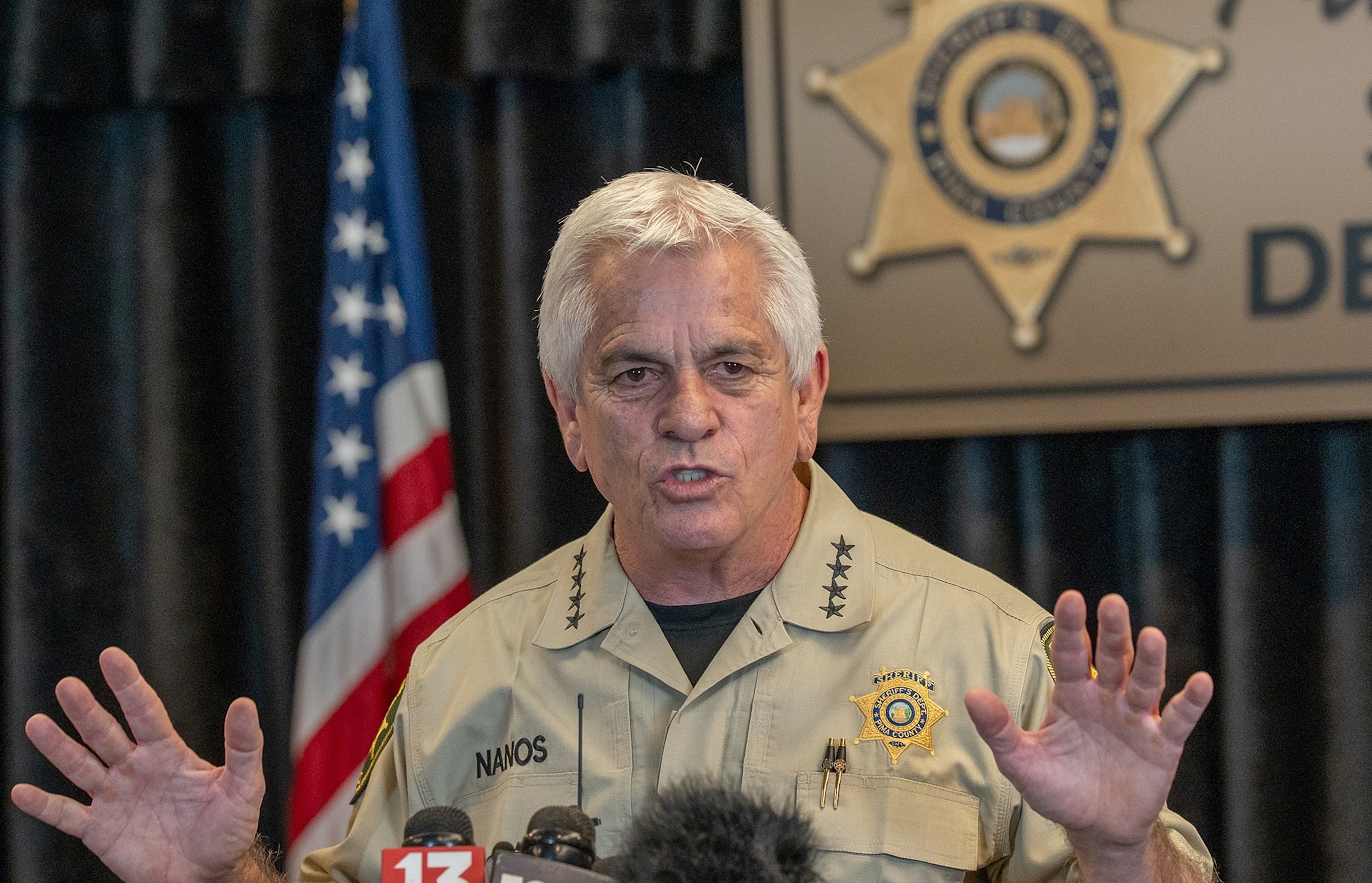 Pima County Sheriff, Chris Nanos, speaks to the media, February 3, 2026 in Tucson, Arizona.Jan Sonnenmair/Getty Images