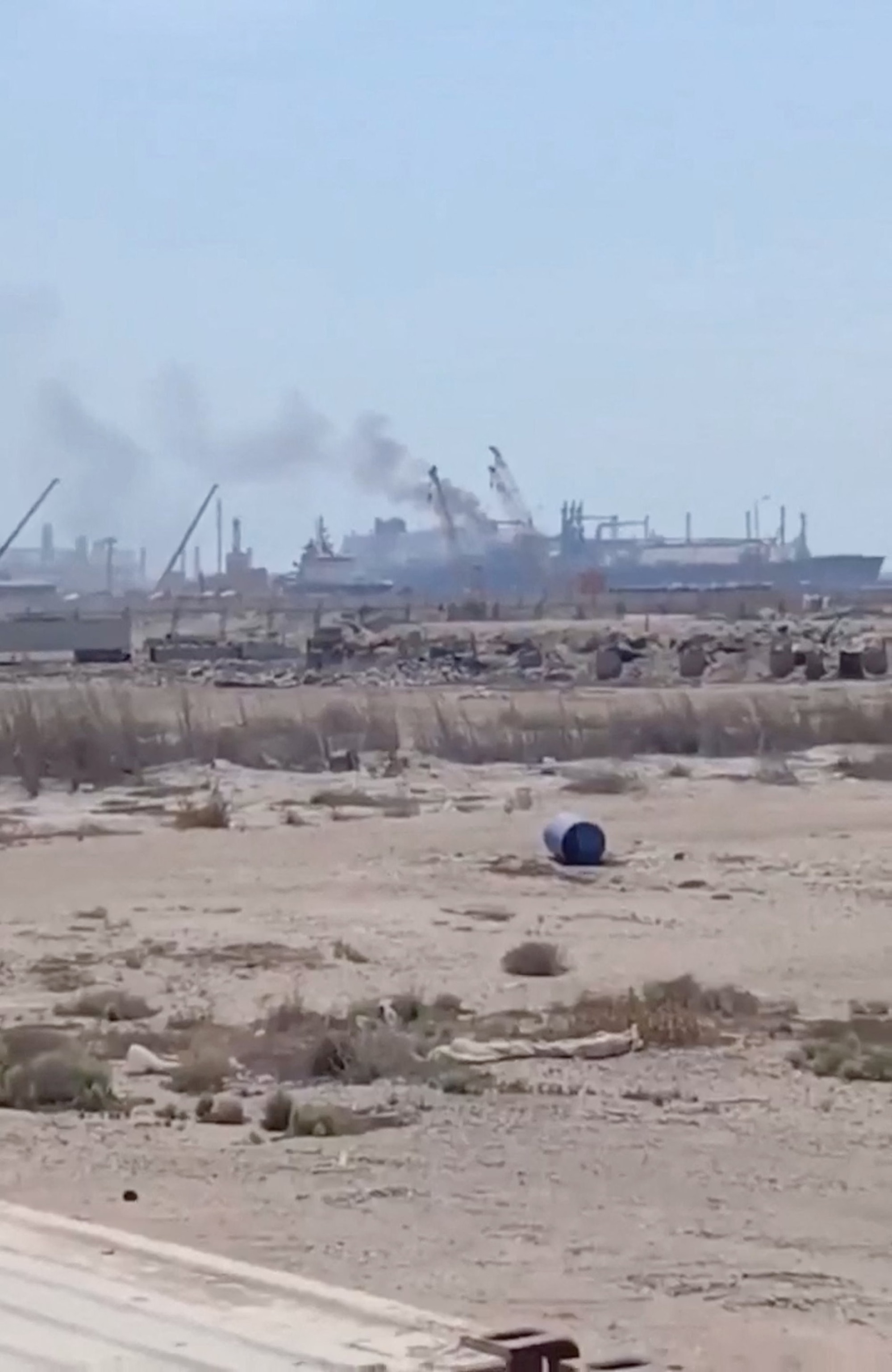 Smoke rises from a gas tanker after a drone strike, maritime security firm Ambrey said, at Damietta port, Egypt, July 29, 2026, in this screengrab obtained from a social media video.Social Media/SOCIAL MEDIA via Reuters