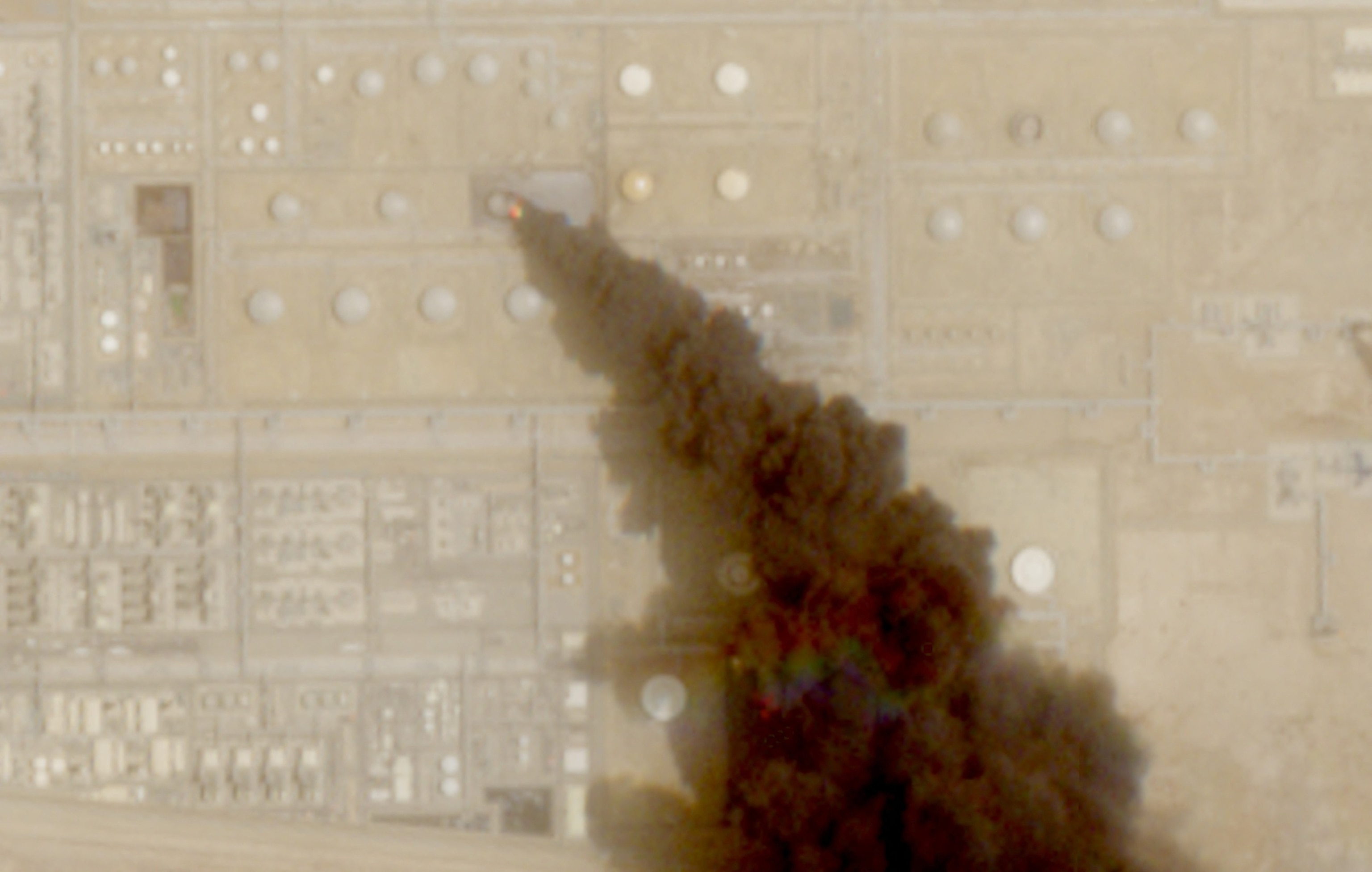 A satellite image shows trail of smoke rising from an oil facility, in Jizan, Jazan province, Saudi Arabia, July 26, 2026.European Union/copernicus Sentin via Reuters