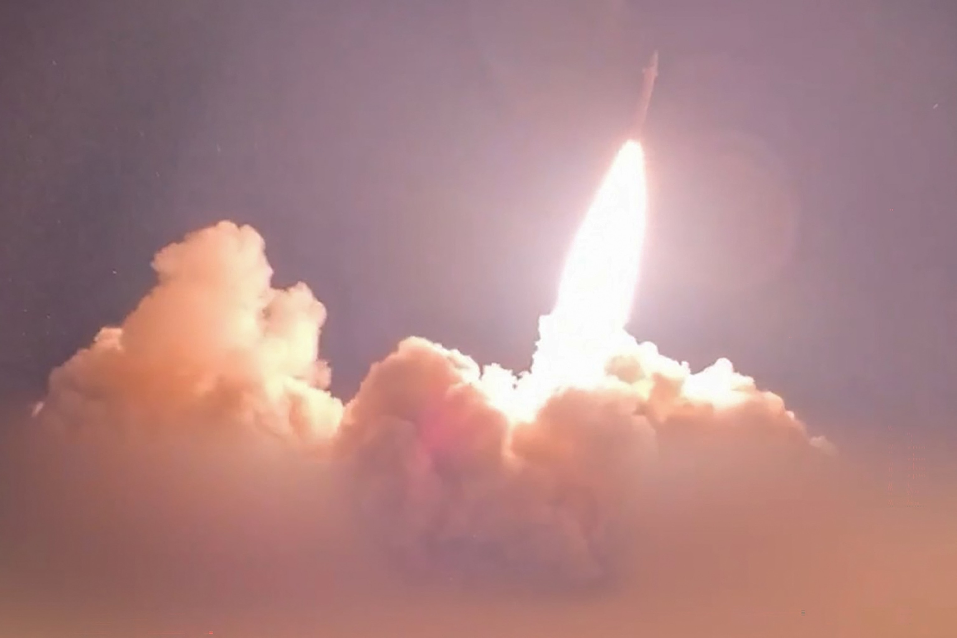 This screen grab taken from video footage released on July 16, 2026, by the Islamic Revolutionary Guards Corps Sepah News website shows a missile being launched from an undisclosed location towards U.S. targets in Jordan, Kuwait and Bahrain.SEPAHNEWS.COM/AFP via Getty Images