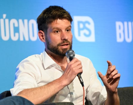 Deepfakes have included fake audio of the Slovakian opposition leader, Michal Šimečka, conspiring with a journalist to rig election.Photograph: Radovan Stoklasa/Reuters