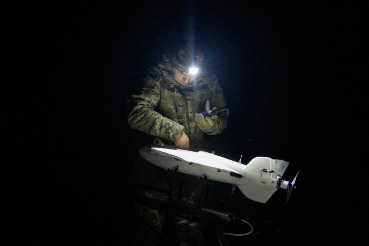 A Ukrainian soldier prepares to launch a drone interceptor in the Donetsk region on Jan. 22.Tetiana Dzhafarova / AFP via Getty Images file