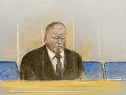 A court artist drawing of Robert Bush appearing at Hull crown court for sentencing.Photograph: Elizabeth Cook/PA