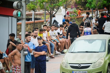 Crowds in downtown Ceuta on Friday after making the crossing.Photograph: Fabian Bimmer/Reuters