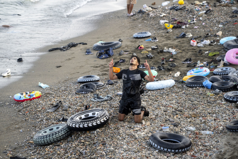 A man on the shore after crossing the border between Ceuta and Morocco.Marcos Moreno / Europa Press via Getty Images