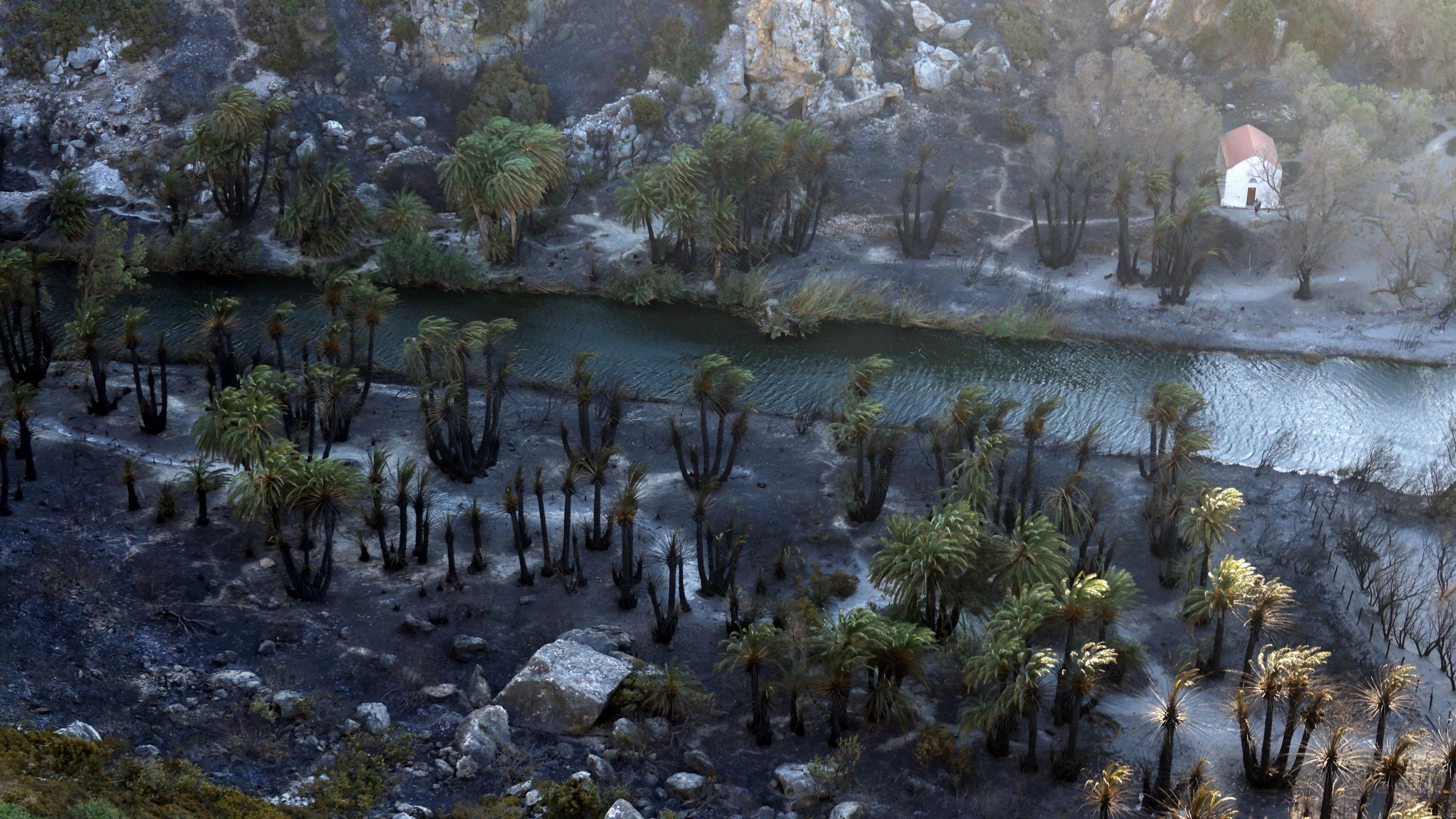 Image caption,A wildfire on Crete has burnt through thousands of hectares of land