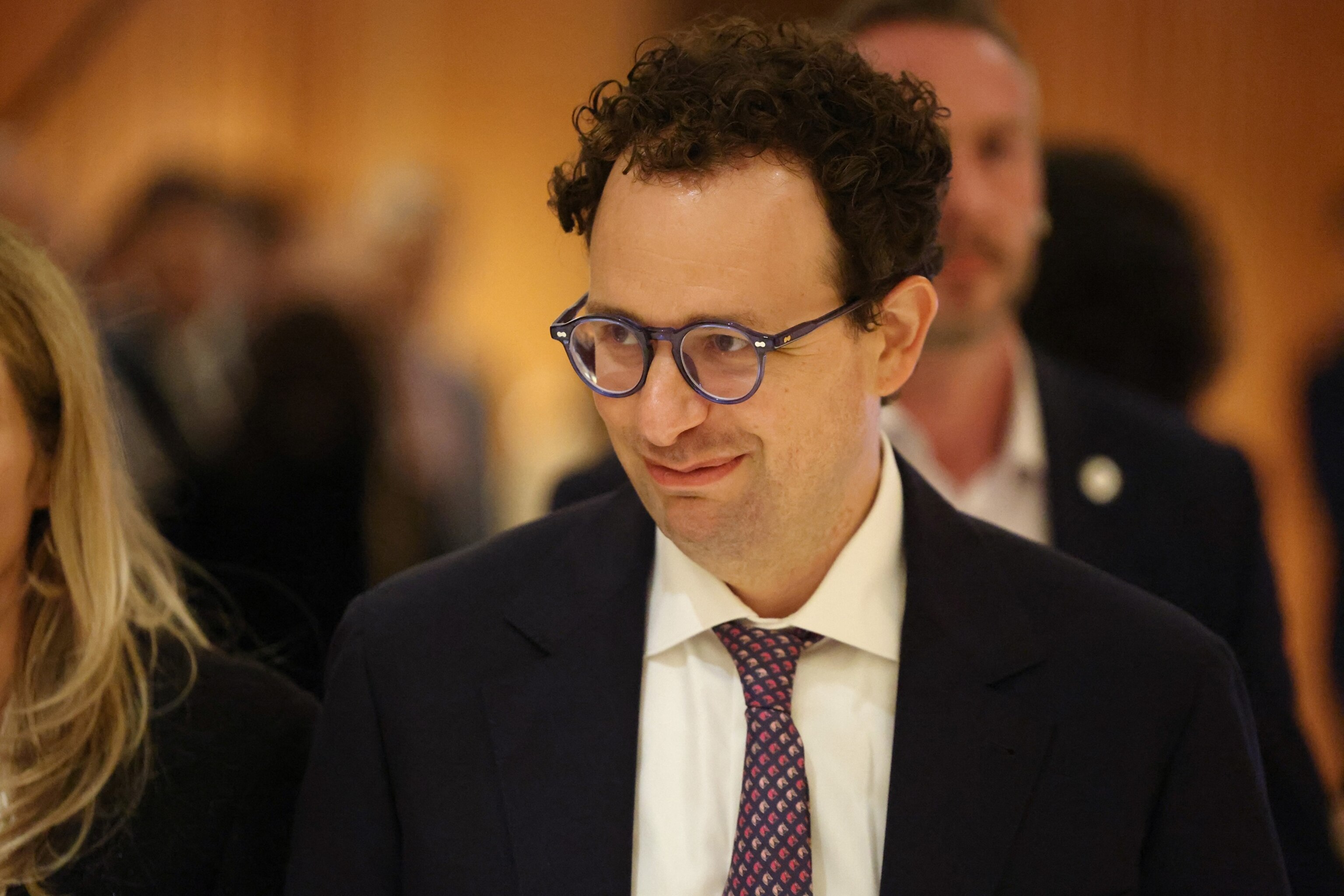 Anthropic CEO Dario Amodei looks on after a meeting with French President Emmanuel Macron during the AI Impact Summit in New Delhi on February 19, 2026.Ludovic Marin/AFP via Getty Images