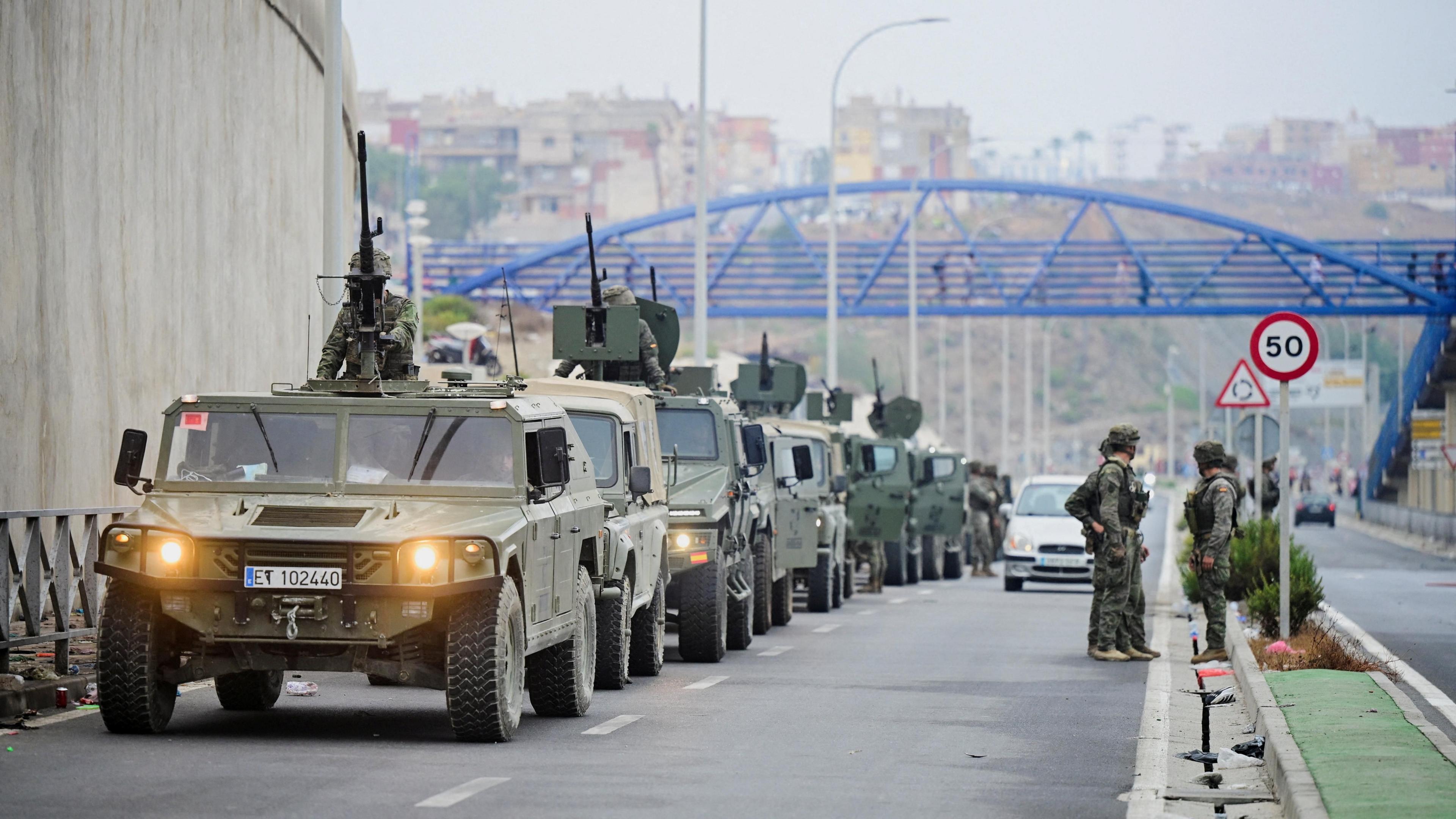 Image caption,Spain has now set up a large military presence at the border