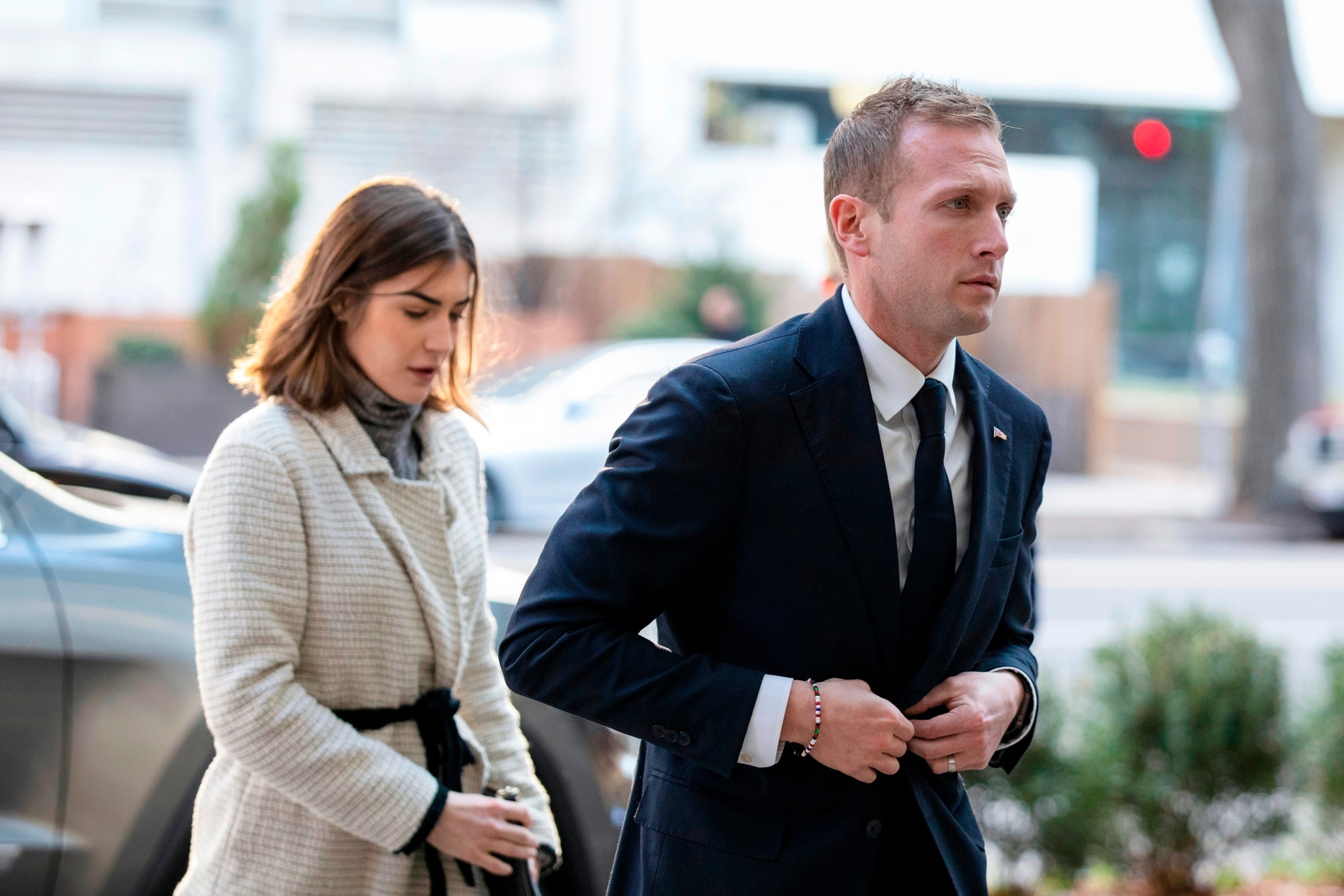 Rep.-elect Max Miller, R-Ohio, arrives for new member orientation check-in and program registration with Emily Moreno in Washington, Nov. 13, 2022.Amanda Andrade-rhoades/AP Photo